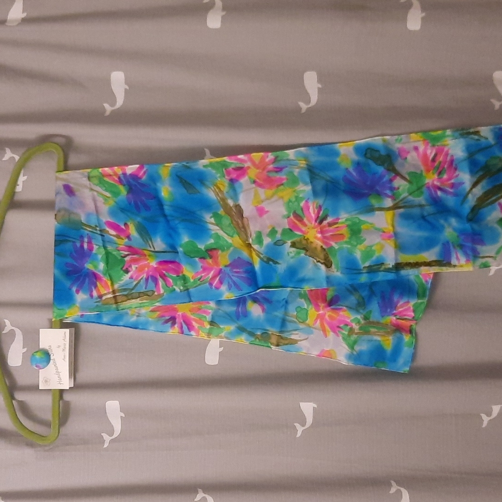 NIB, Handpainted 100% Silk Scarf, By Ann-Marie Adams